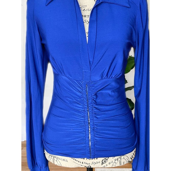 Patty Boutik Royal Blue Blouse, Long Sleeve, Size Small, corset-style front - Picture 3 of 8
